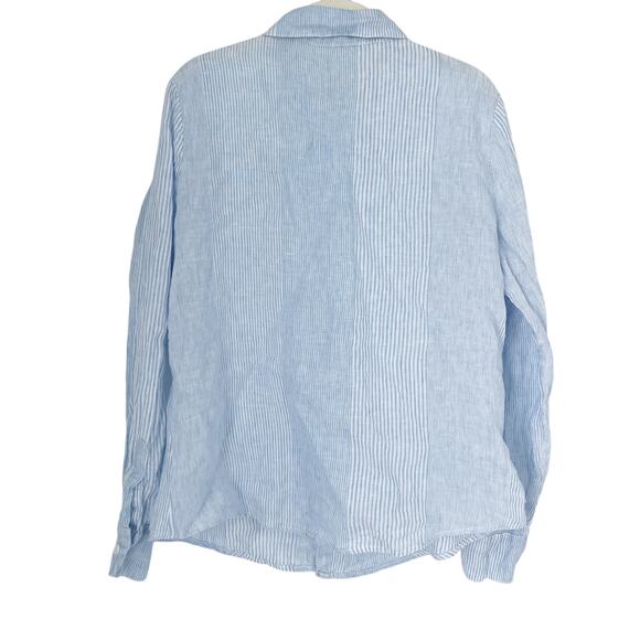 CP Shades Linen Pinstripe Romy Button Down Shirt Top Blue White Size Medium - Picture 8 of 8